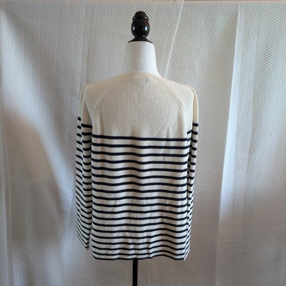 Talbots Pima Cotton Mariner Stripe Sweater XL Petite Nautical Gold Buttons - Picture 2 of 11